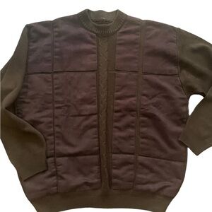 Vintage eclectic grandpa sweater chocolate brown withh faux suede patches XL